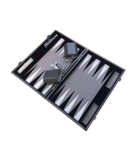 Backgammon Prestige Gris - 30cm simili cuir BAC2507 Accueil